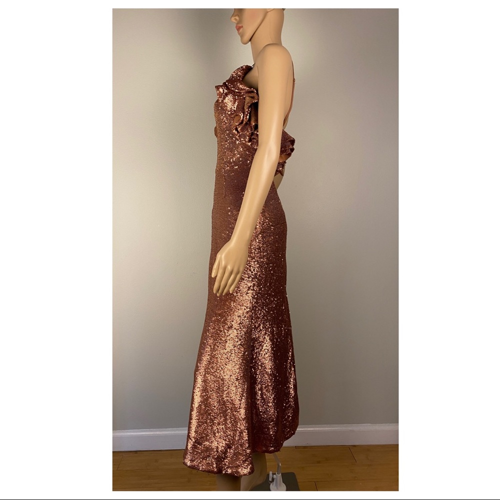 NEW C/MEO COLLECTIVE SEQUIN RUFFLE MIDI DRESS - Picture 5 of 9
